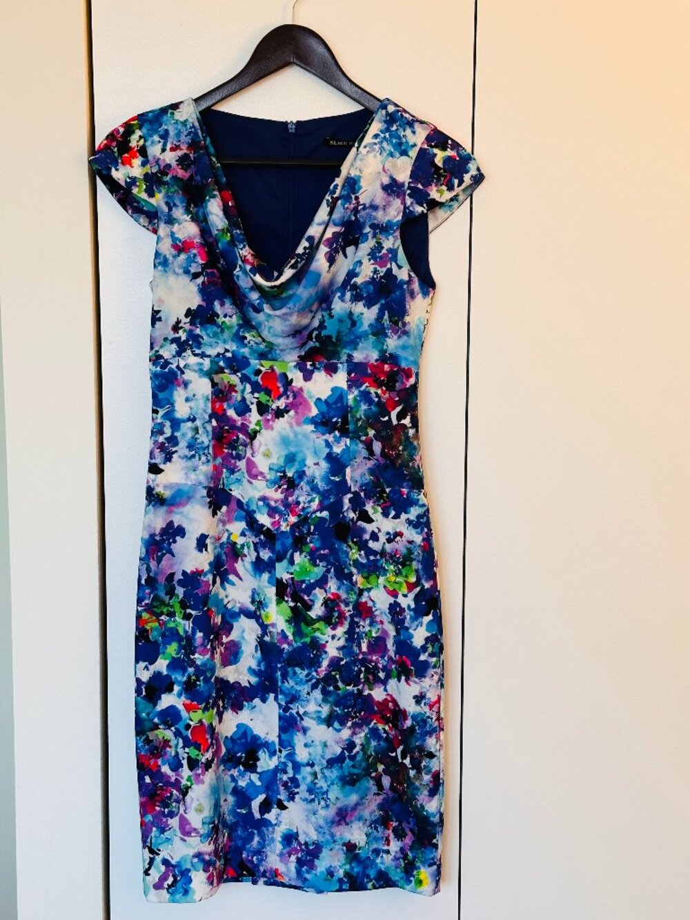 Black Halo Blue Floral Print Sheath Dress - Size 0